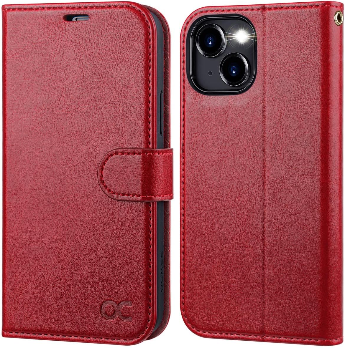 OCASE Compatible with iPhone 15 Wallet Case, PU Leather Flip Folio Case with Card Holders RFID Blocking Kickstand [Shockproof TPU Inner Shell] Phone Cover 6.1 Inch 2023, Red