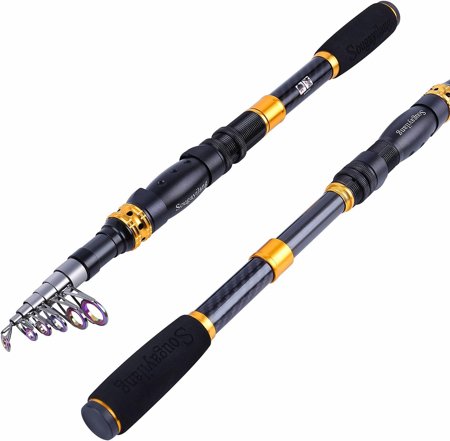 Sougayilang Telescopic Fishing Rod - 24 Ton Carbon Fiber Ultralight Fishing Pole with CNC Reel Seat, Portable Retractable Handle, Stainless Steel Guides for Bass Salmon Trout Fishing