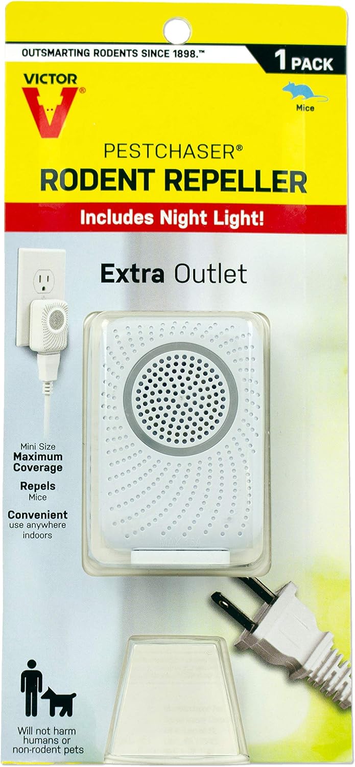 Victor M751PS 1 Unit Pestchaser Rodent Repellent w/Nightlight & Extra Outlet,White