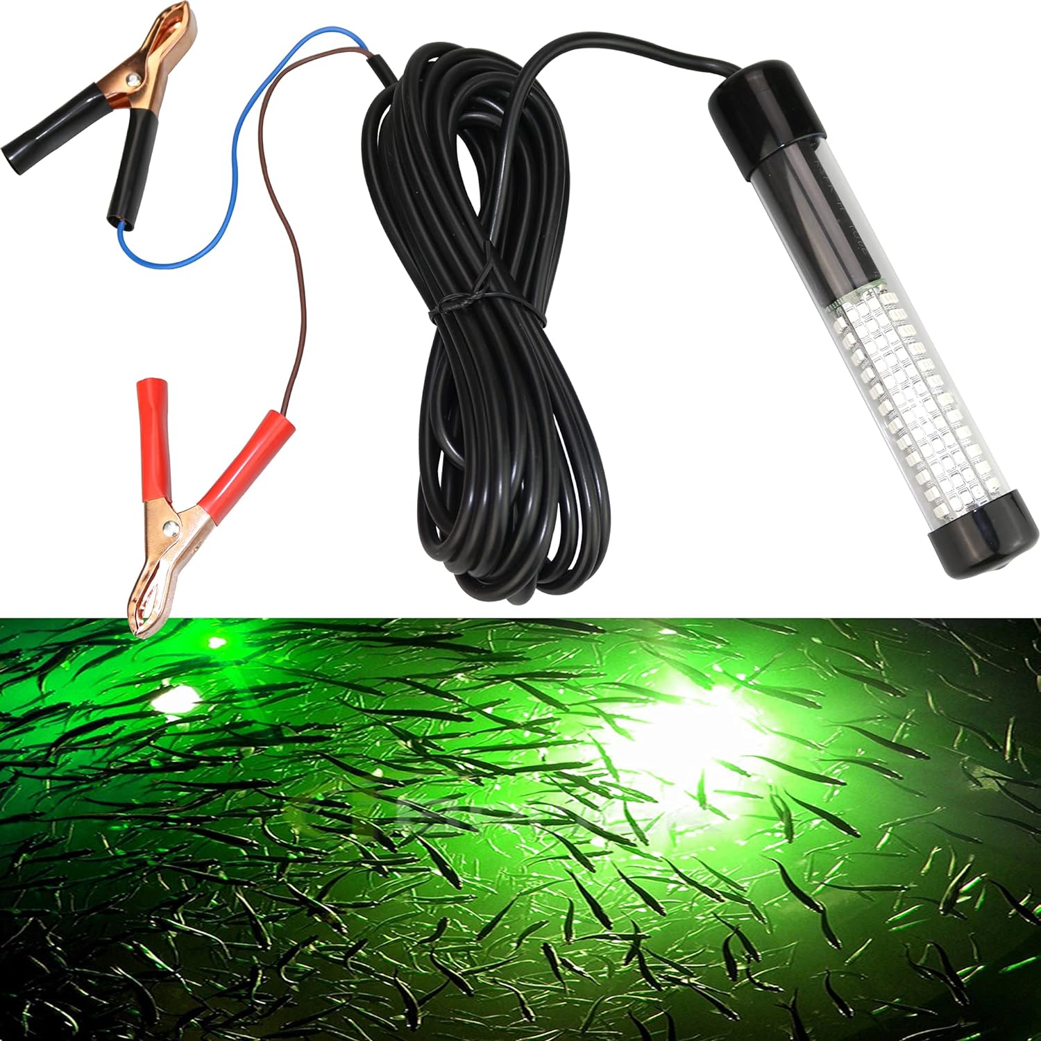 12V 14W 180 LEDs 1300 Lumens LED Submersible Fishing Light Underwater Fish Finder Lamp with 5m Cord