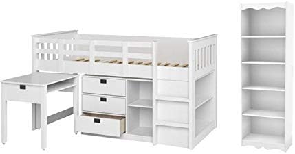 Home Square 2 Piece Kids Bedroom Set with Loft Bed and Bookcase in White