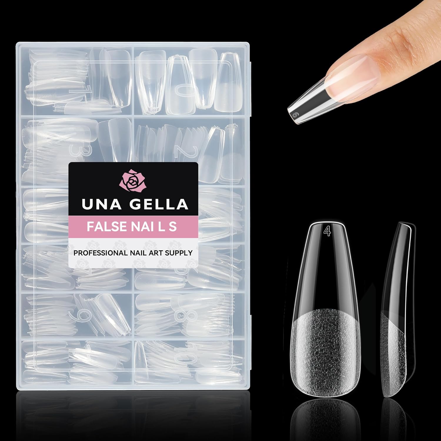 UNA GELLA Long Coffin Nail Tips, 312Pcs Gel X Nail Tips Coffin Pre-Shape, Half Matte Full Cover Nail Tips Clear False Fake Nails L Coffin Tips for Nail Extension DIY Art Salon 12 Sizes