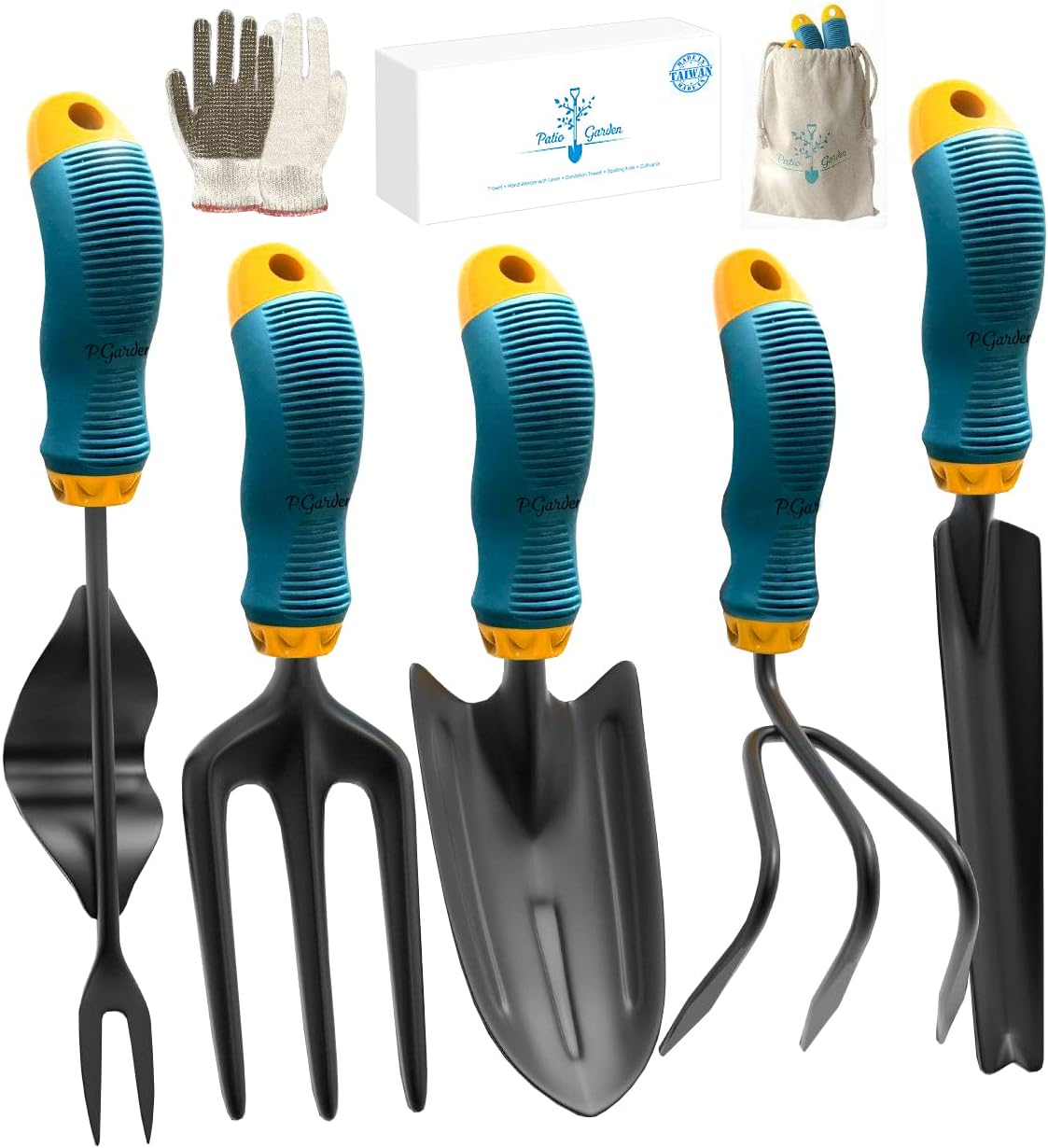 Gardening Tools Set from Alloy Steel - Heavy Duty Garden Tool Set with Light & Rubber Non-Slip Handle - Gardening Tool Kit - Ergonomic Garden Hand Tools - Gardening Gifts for Men and Women