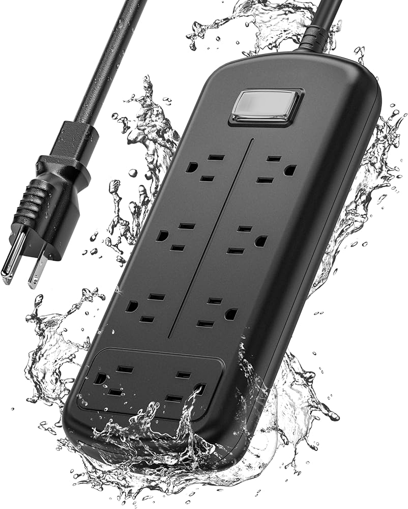 Outdoor Power Strip 8 Outlets, Weatherproof Surge Protector with 6 FT Extension Cord, IPX6 Waterproof, 1875W Overload Protection, Mountable Outlet Extender for Home Patio and Garden, Black