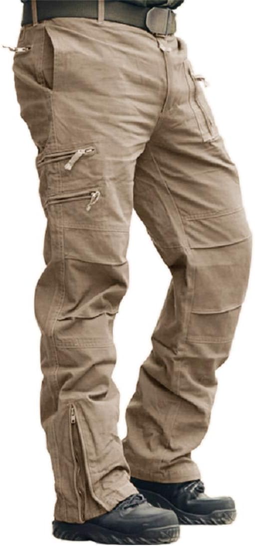 CRYSULLY Men' Cargo Pants Work Tactical Casual Cotton Athletic Fit Trousers with Multi Pockets