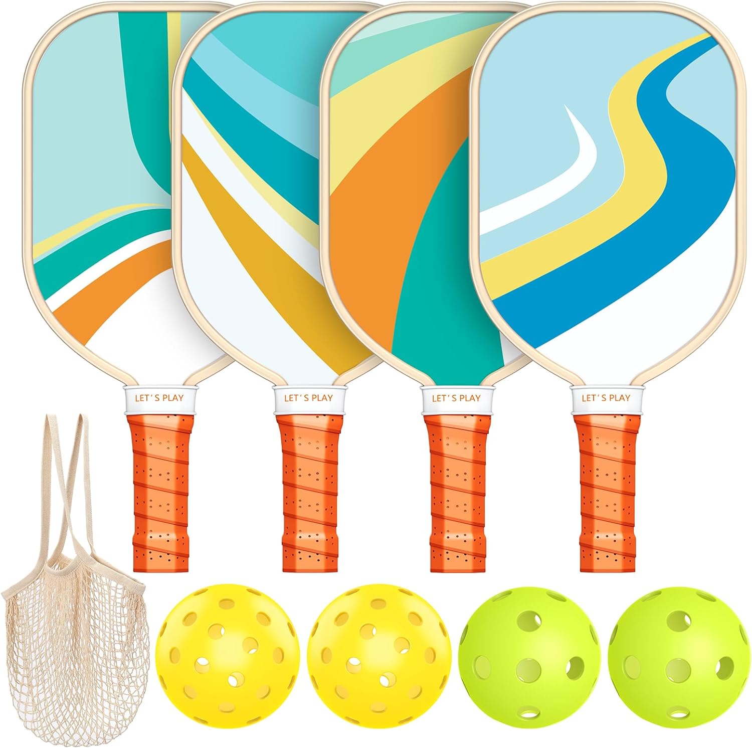 Pickleball Paddles Set of 4, USAPA Approved Pickleball Set of 4 with 4 Balls and 1 Carry Bag Pickleball Rackets with Ergonomic Cushion Grip for Beginner & Intermediate Gifts for Women Men