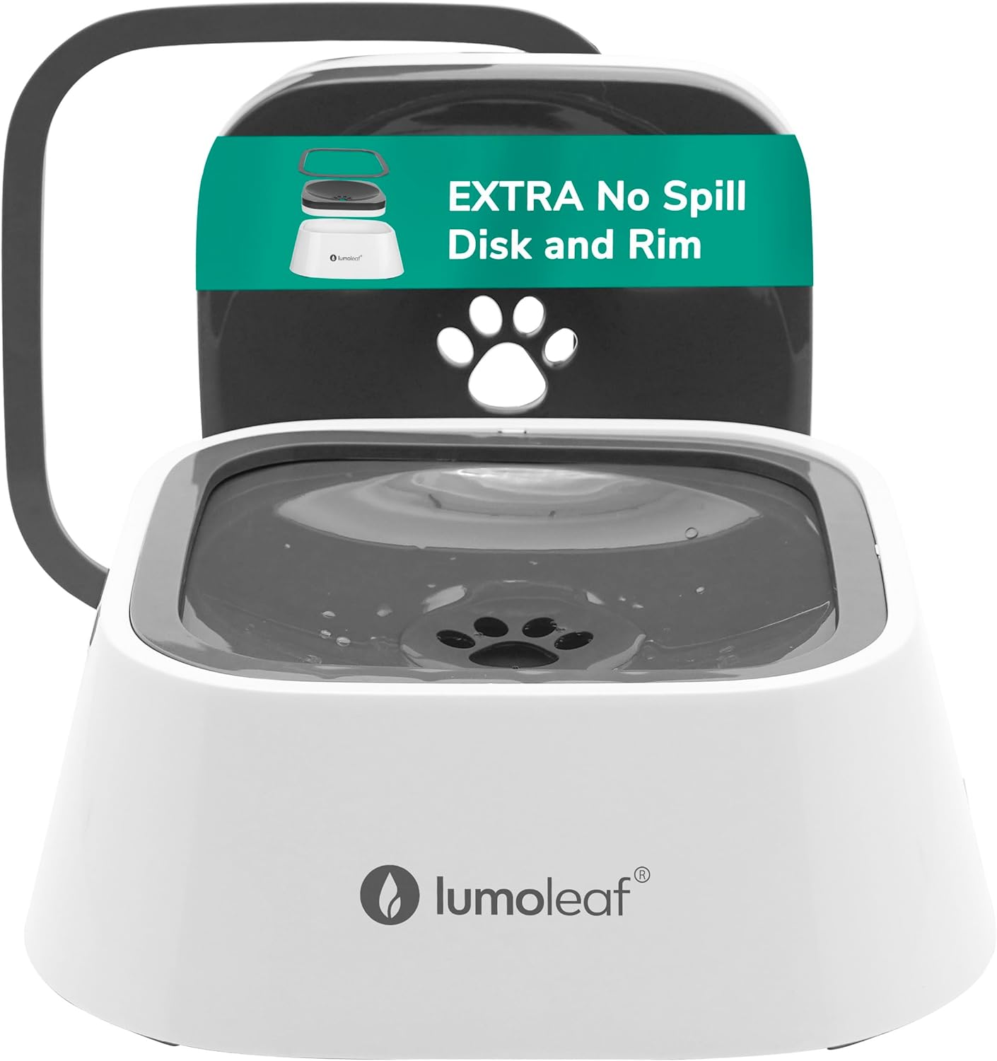 LumoLeaf No-Spill Dog Water Bowl with Extra Disk & Rim - 35oz Pet Bowl with Slow Feeder Design for Dogs, Cats, and Other Pets - Easy to Carry and Use in Vehicles (Grey-2)