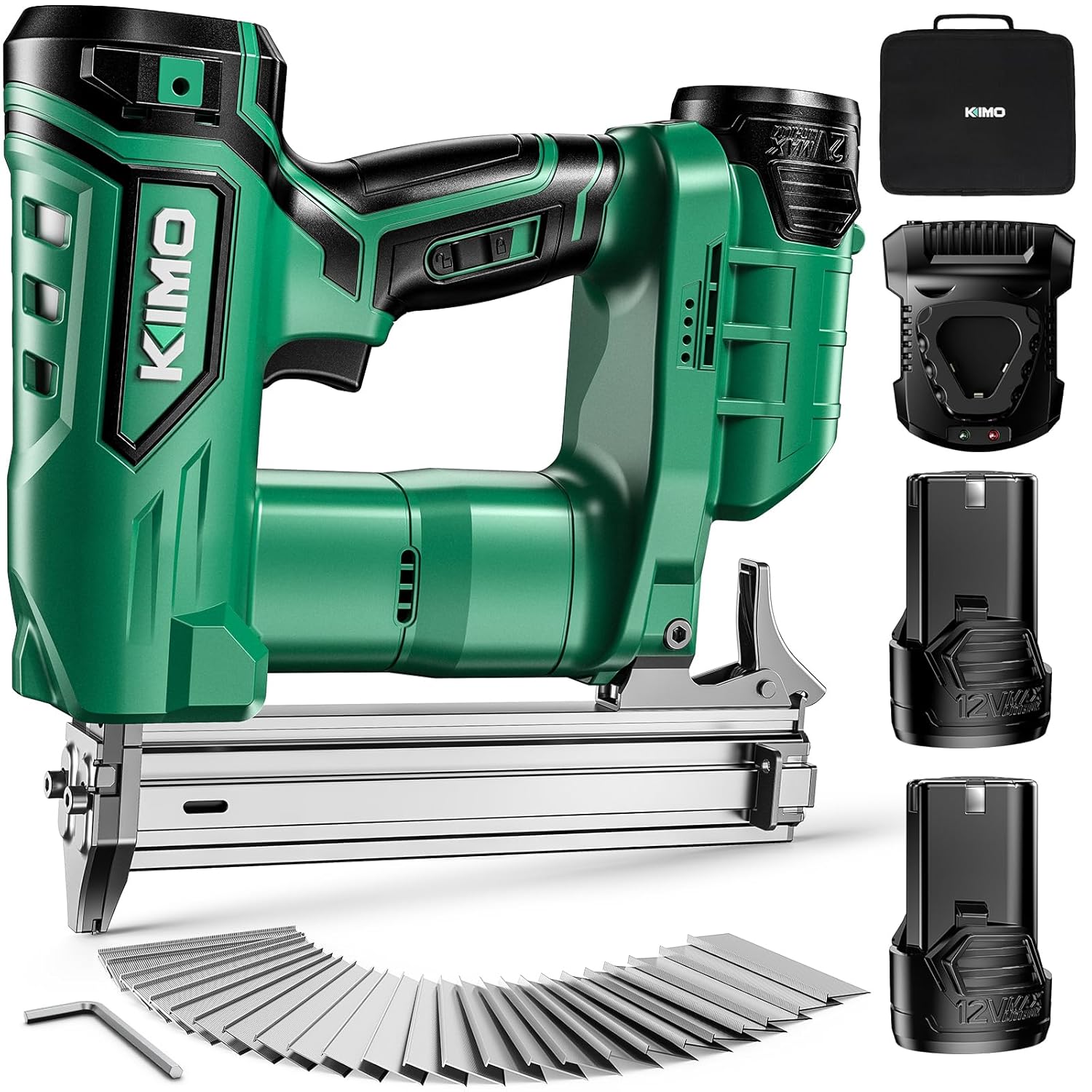 KIMO 18 Gauge Cordless Nail Gun Battery Powered w/2X2.0 Batteries & Charger, 5000pcs Nails, Single & Contact Firing, Hook Up, LED Light, Cordless Brad Nailer for Upholstery/Woodworking/Fence/Roofing