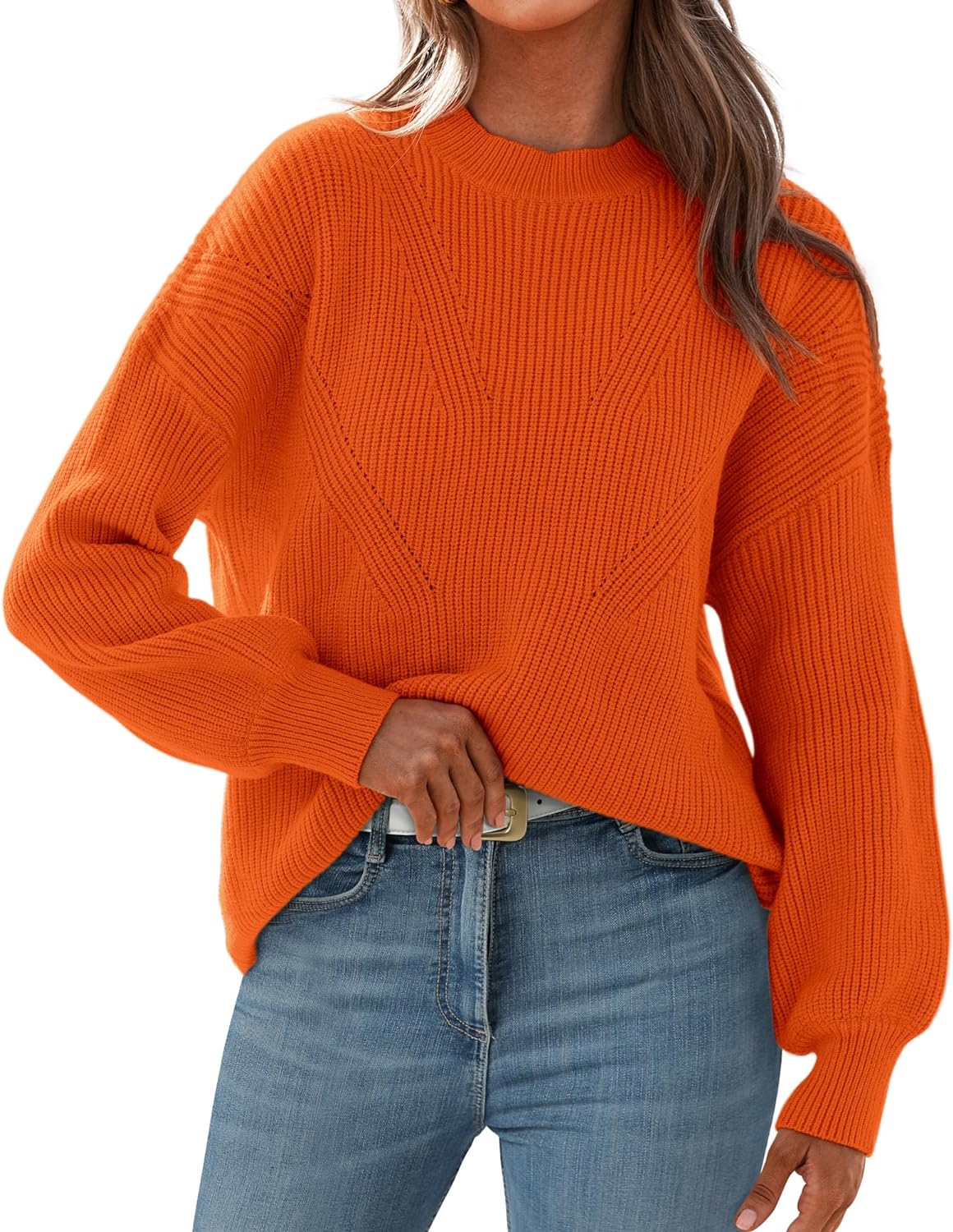 BTFBM Women' Casual Long Sleeve Pullover Sweaters Crew Neck Oversized Ribbed Knit 2024 Fall Winter Sweater Jumper Tops