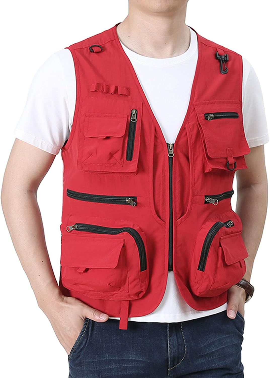 Flygo Men' Utility Cargo Vest Outdoor Fishing Safari Travel Work Photo Vest with Pockets