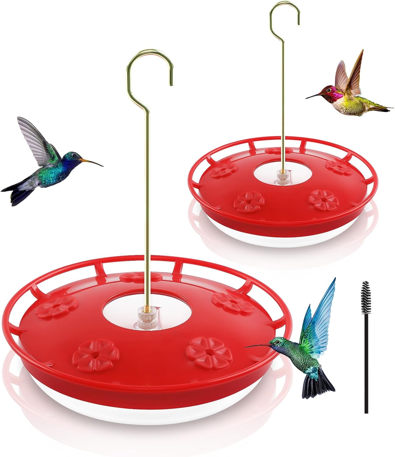 FEED GARDEN 2 Pack 16 OZ Hummingbird Feeders for Outdoor 5 Feeder Ports Ant Bee Proof Leak-Proof Cleaning Brushes Nectar Easy Clean Fill Bird Feeder for Garden Red Dcor Gifts for Mom