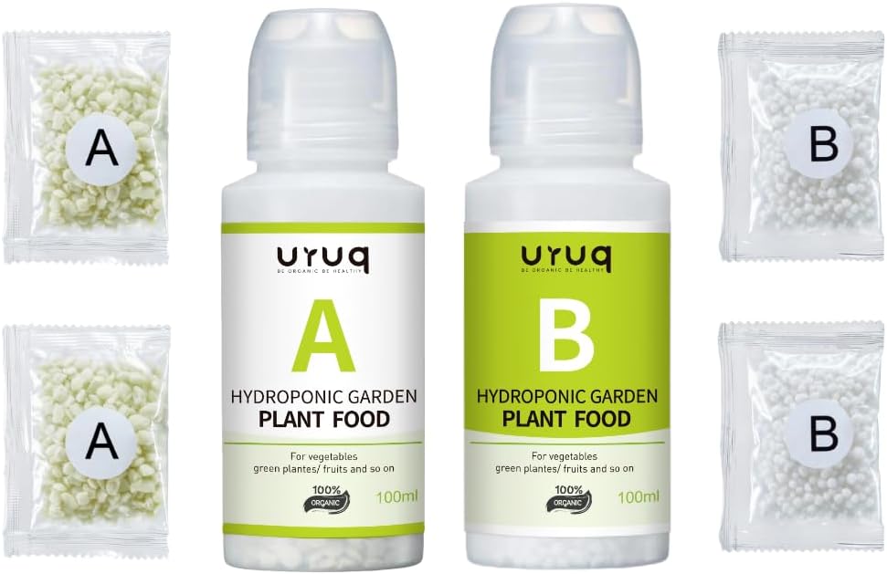 Plant Food Hydroponic Nutrients Supplies: URUQ Hydroponics Growing System General A&B Water Soluble Solid 600ml Fertilizer for Vegetables Fruits Flowers Thrive - Indoor Herb Garden Accessories