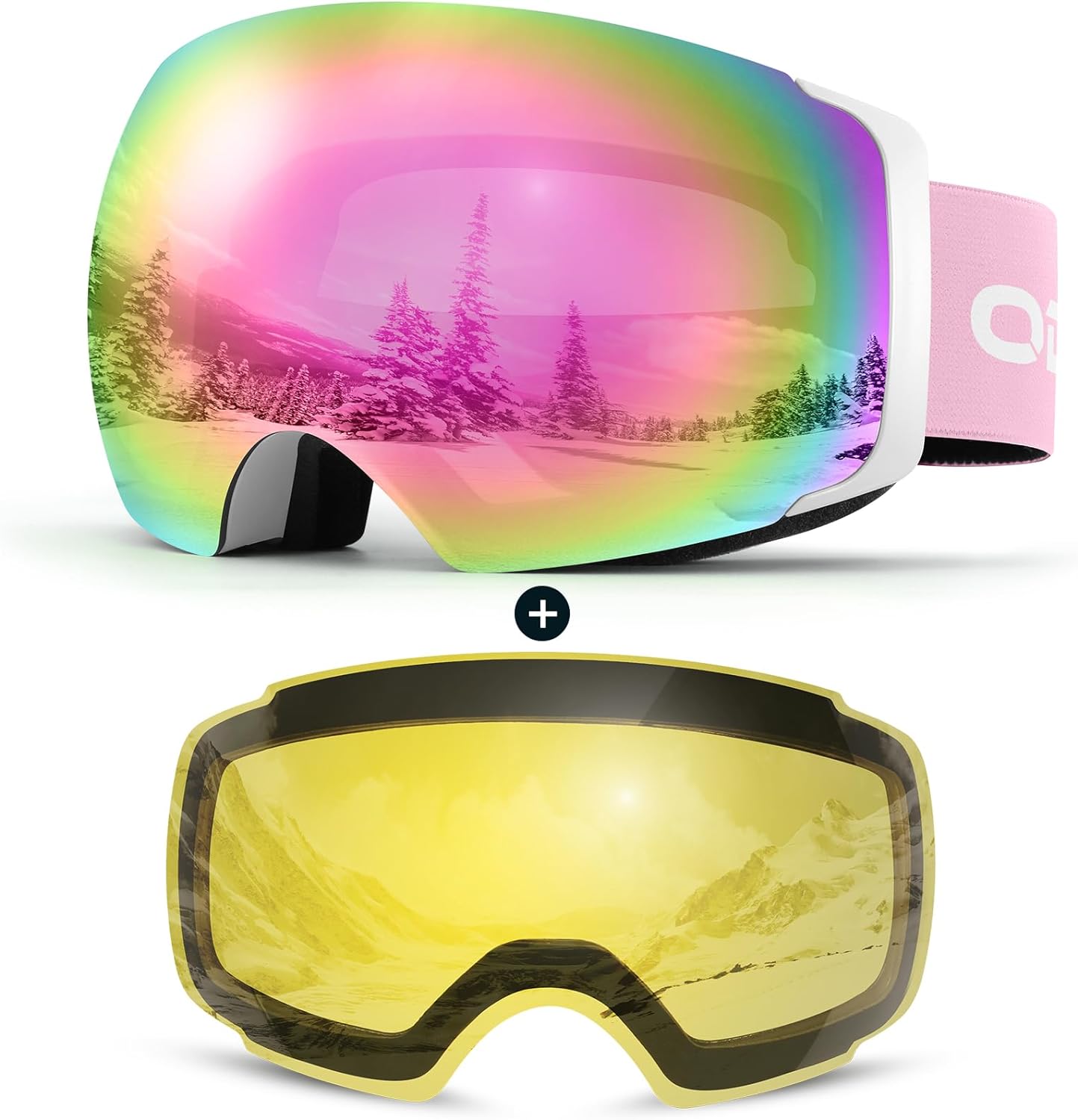 Odoland Magnetic Interchangeable Ski Goggles with 2 Lens, Large Spherical Frameless Snow Snowboard Goggles for Men Women