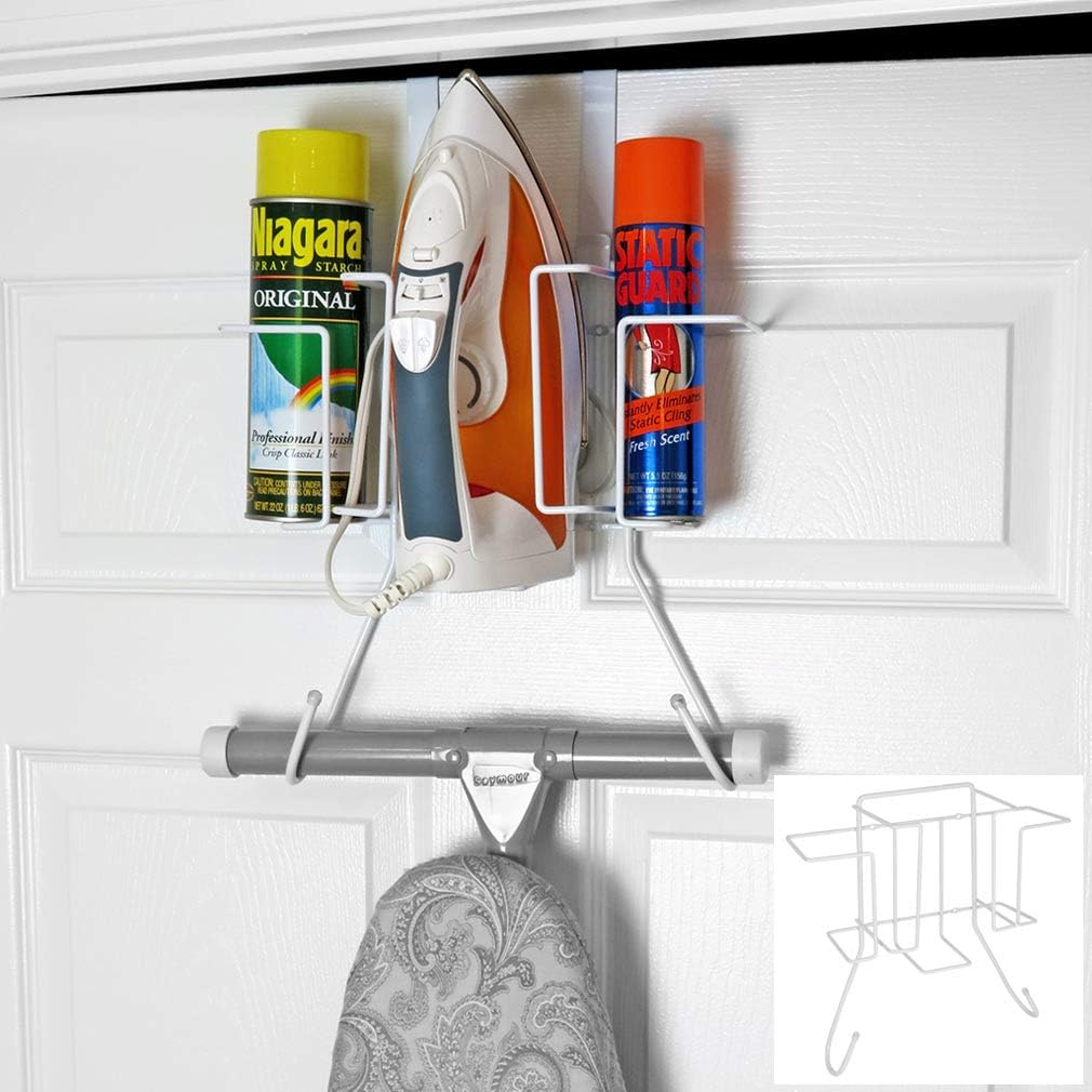 Evelots Ironing Board Holder-Over The Door and Wall Mount Hanger-Storage for Iron and Spray Bottles-No Tool-Made of Sturdy Metal