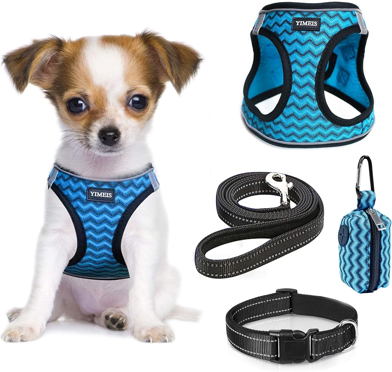 YIMEIS Dog Harness and Leash Set, No Pull Soft Mesh Pet Harness, Reflective Adjustable Puppy Vest for Small Medium Large Dogs, Cats (Blue-Update, X-Small (Pack of 1))