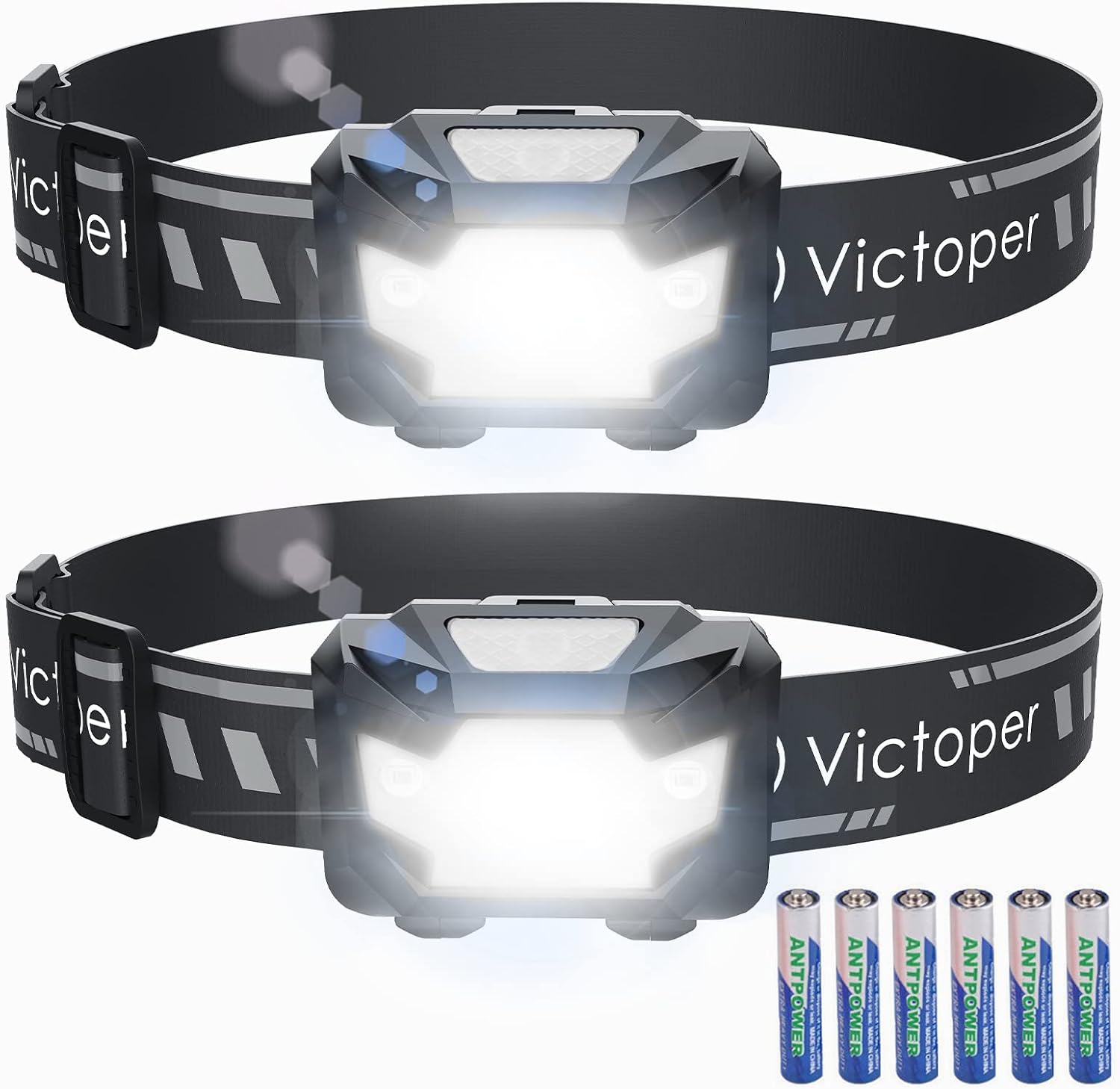 Victoper 2 Pack LED Headlamp, 1100 Lumen Bright Light Head Lamp with 4 Mode, IPX5 Waterproof Head Light with Red Light for Running Fishing Hiking Camping, Outdoor Head Flashlight for Adults Kids,White