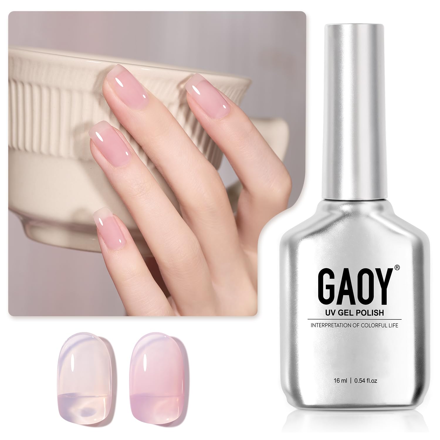 GAOY Jelly Nude Gel Nail Polish, 16ml Sheer Pink Crystal Translucent Soak Off Gel Polish, UV Light Cure for Nail Art DIY, 1642 Crystal Pink