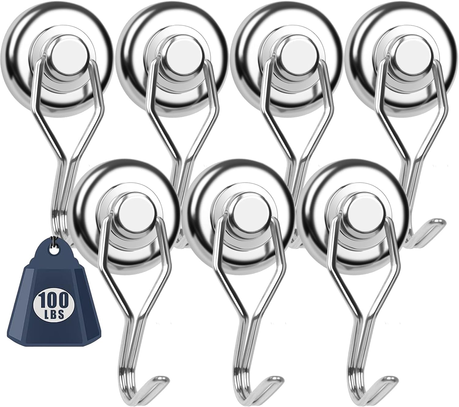 DIYMAG Swivel Swing Powerful Magnetic Hooks, 100LB (7 Pack) Strong Heavy Duty Neodymium Magnet Hooks Great for Grill, Refrigerator, Kitchen, Office-Length 68mm(2.67in), Diameter 32mm(1.26in)