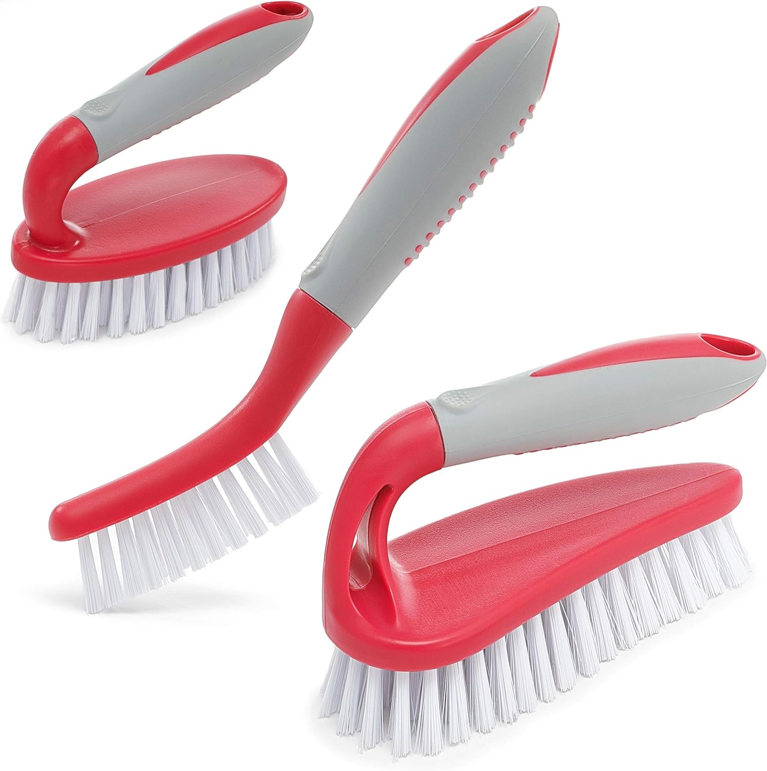 Scrub Brush Set of 3pcs - Cleaning Shower Scrubber with Ergonomic Handle and Durable Bristles - Grout Cleaner Brush - Scrub Brushes for Cleaning Bathroom, Shower, Tile, Kitchen, Floor, Bathtub, Floor