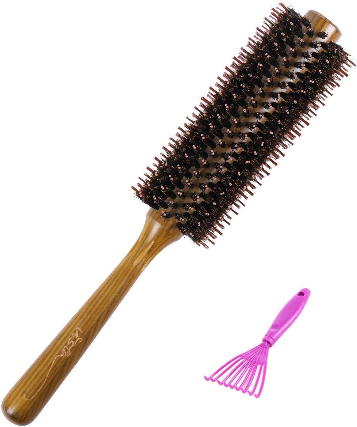 Vista Round Hair Brush Boar Bristle Wooden Hair Brush for Women Blow Drying Handle Anti Static Hairbrush for Hair Styling, Drying, Curling