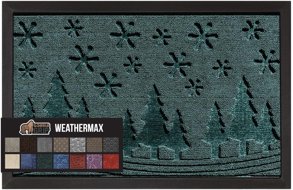 Gorilla Grip 100% Waterproof All-Season WeatherMax Doormat, Durable Natural Rubber, Stain and Fade Resistant, Low Profile, Indoor Outdoor Door Mats, Easy Clean Patio Entrance Mat, 17x29, Snowscape