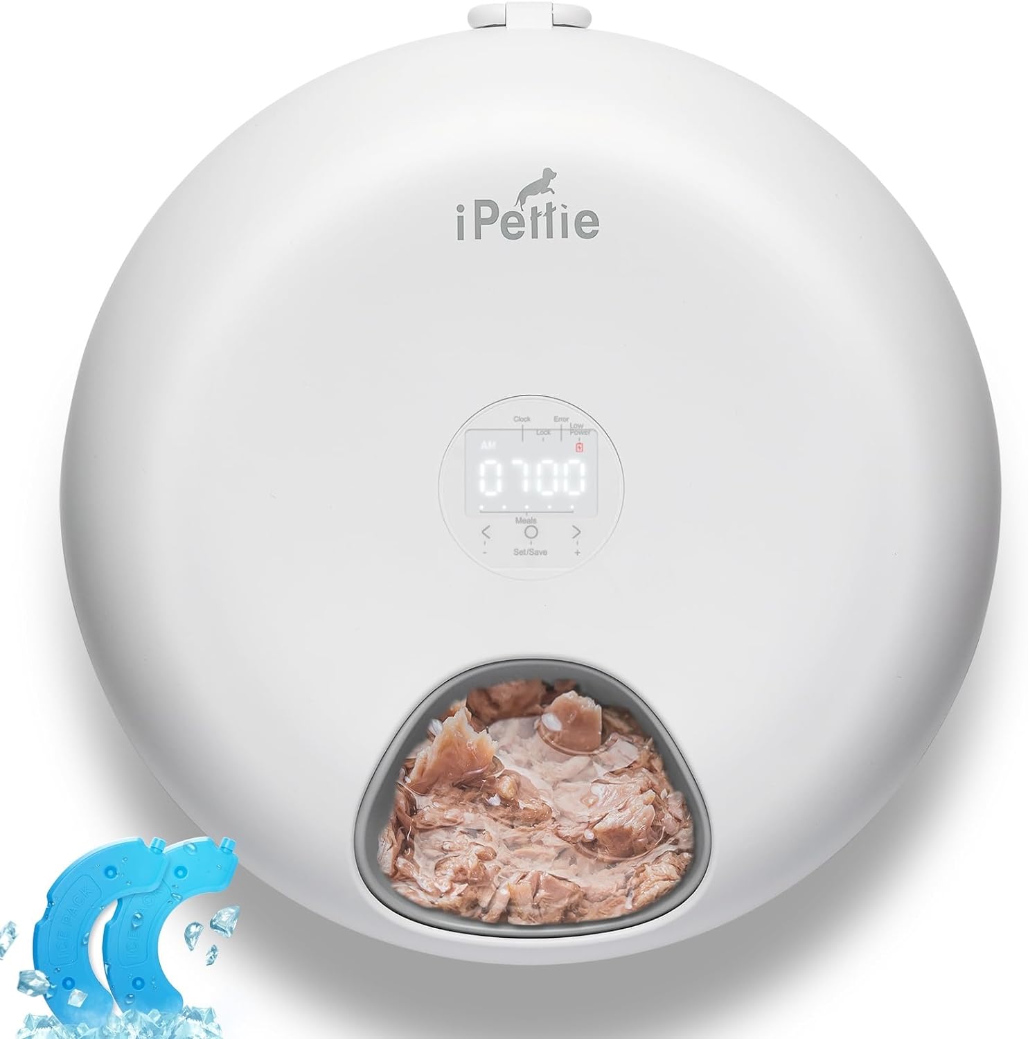 iPettie Donut Frost 6 Meal Cordless Automatic Pet Feeder, Dry & Wet Food Automatic Cat Feeder with Two Ice Packs, Rechargeable Massive Battery, Programmable Timer, Holds 6 x  lb. of Food