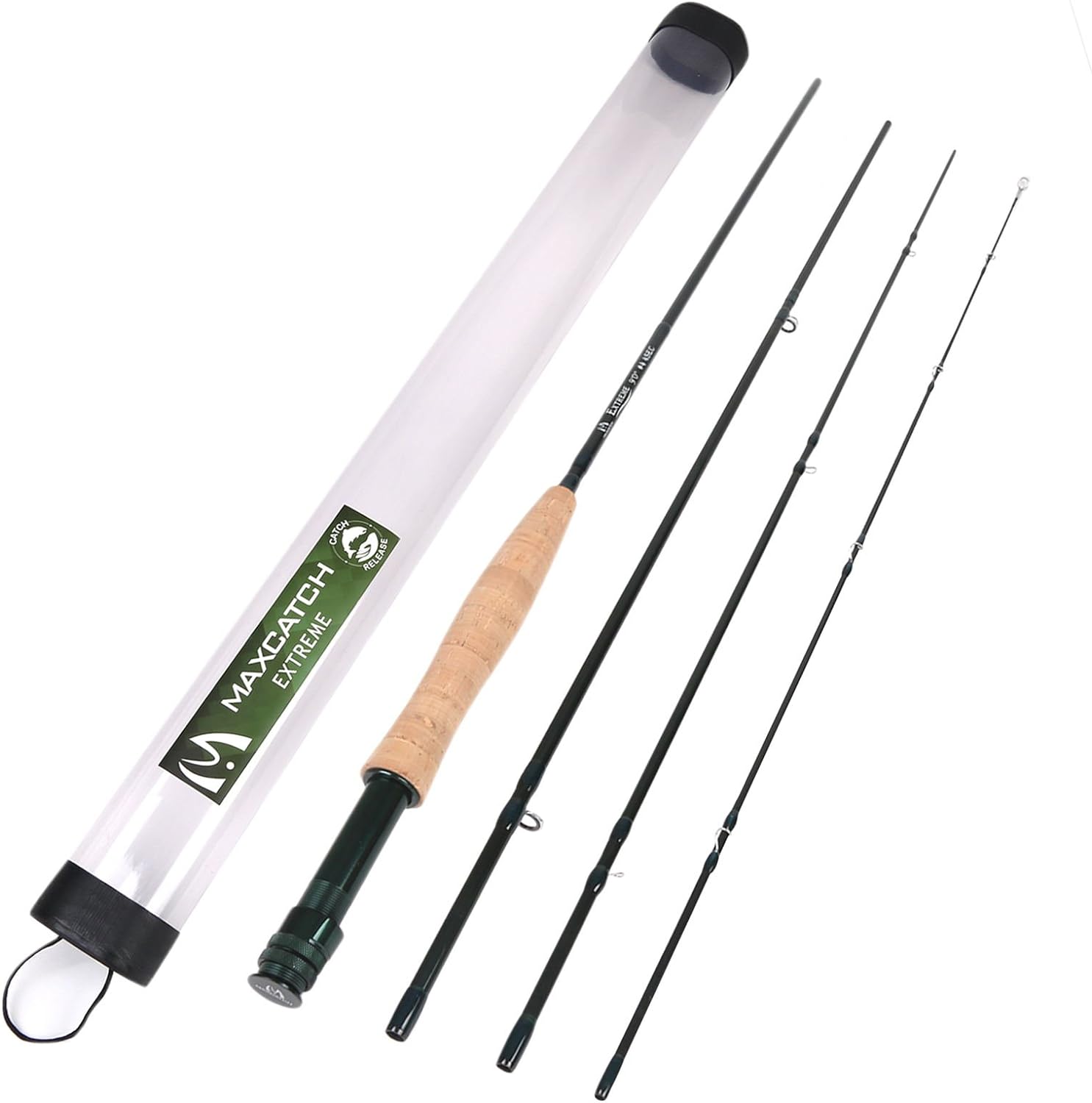 M MAXIMUMCATCH Maxcatch Extreme Graphite Fly Fishing Rod 4-Piece 9 Feet with IM6 Carbon Blank, Hard Chromed Guides, A Cork Grip (Size:3/4/5/6/7/8/10wt)