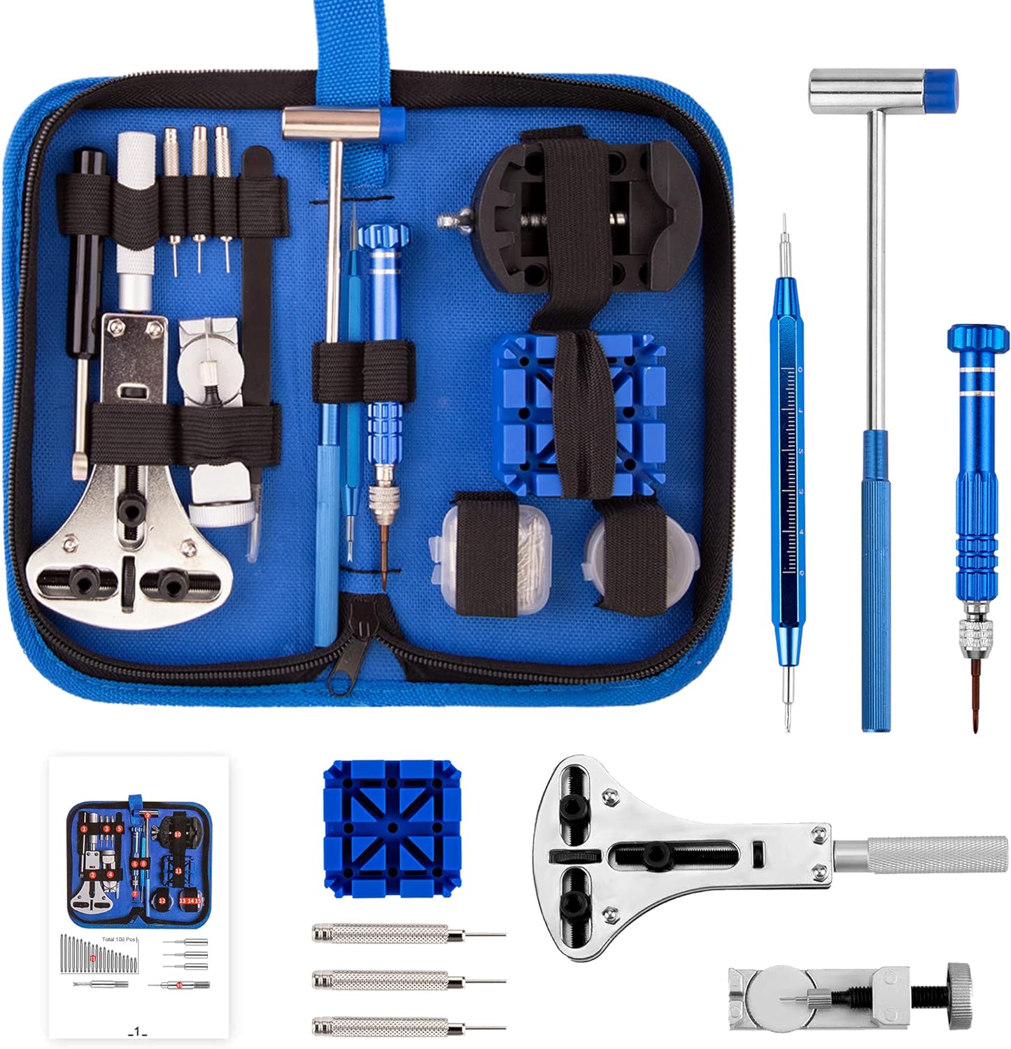 Watch Replacement Tool Kit Professional Spring Bar Tool Set, 210PCS Watch Link/Strap/Band/Battery/Pin Replace Kit, Watch Fixing/Adjustment Tool Kit with Carrying Case and Instruction Manual