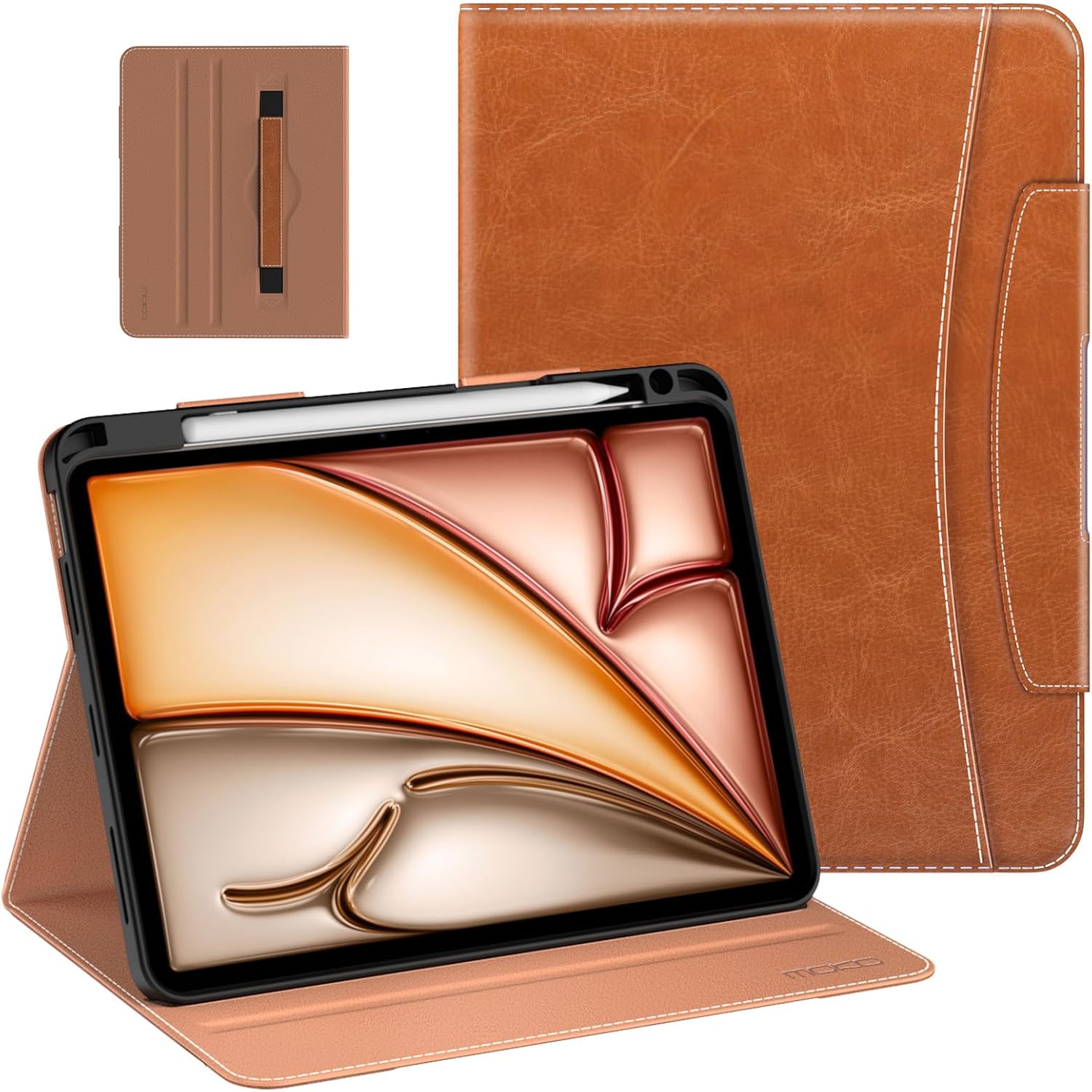 MoKo Case for iPad Air 11 Inch M2 2024/ iPad Air 5th/4th Gen 2022/2020 & iPad Pro 11 Inch 2022/2021/2020/2018 with Pencil Holder, Premium Leather Folio Stand Cover, Brown