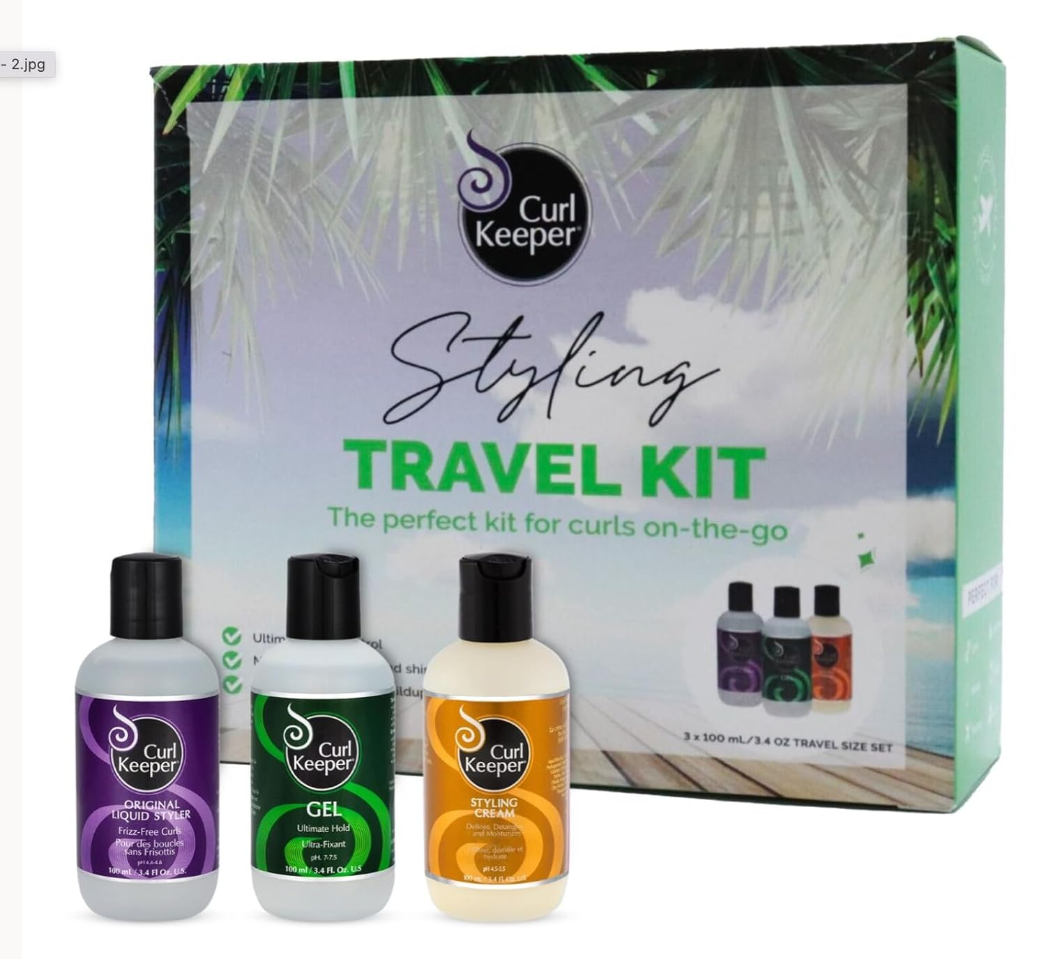 Curl Keeper Travel Pack for Curly Hair - TSA Approved Travel Set Includes Original Liquid Styler, Hold Gel & Styling Cream - Frizz-Free Hair Care Products for All Curl Types - Starter Gift Set