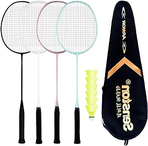 Senston Badminton Rackets Set of 4, Badminton Set for Outdoor Backyards Gym, Lightweight Badminton Rackets 4 Pack with 6 Nylon Shuttlecocks