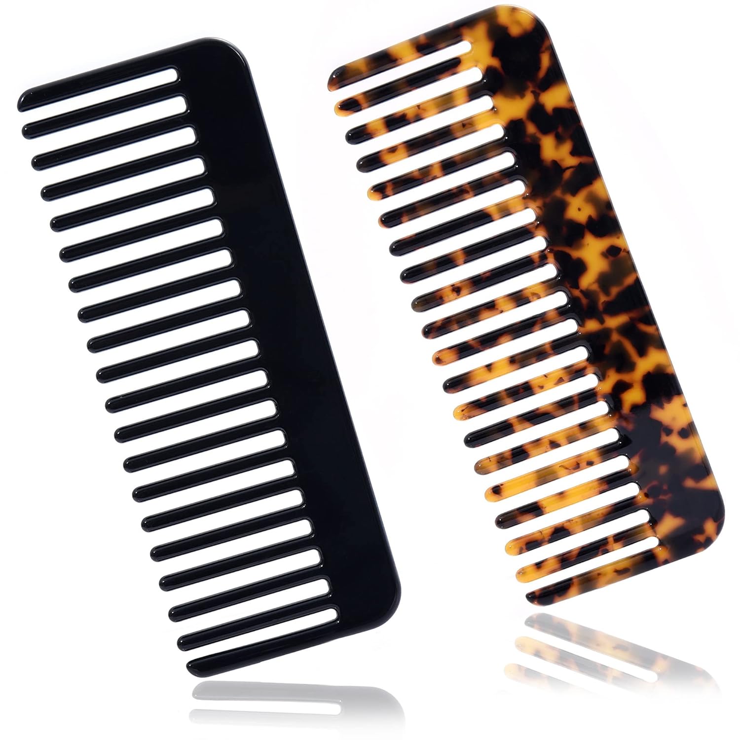 FSMILING Wide Tooth Comb Curly Hair Detangling Comb Large Detangler Hair Combs For Women Men 2 pack,Black,Tortoise Shell