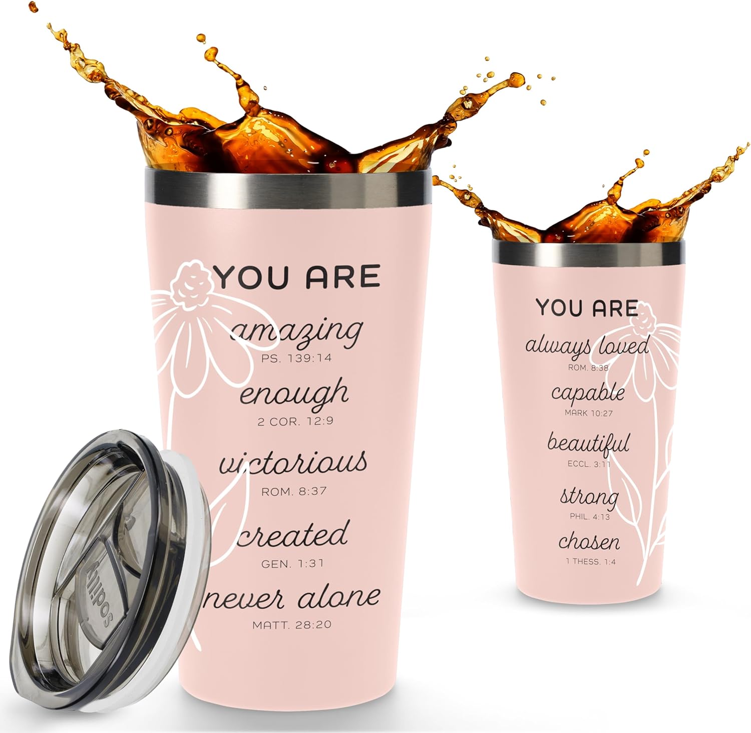 Sodilly Christian Gifts for Women Men - You are Amazing, 16 oz Insulated Tumbler with Lid, Pink - Stainless Steel Coffee Cup Travel Mug - Inspirational Coffee Mugs - Religious Motivational Gifts