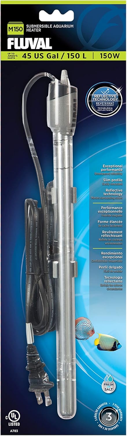 Fluval M150 Submersible Heater, 150-Watt Heater for Aquariums up to 45 Gal., A783