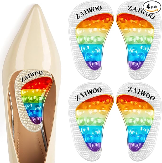 ZAIWOO Arch Support Inserts, Gel Arch Support Shoe Insoles, Reusable Adhesive Arch Pad for Plantar Fasciitis, Flat Feet, Excessive Pronation 2Pairs