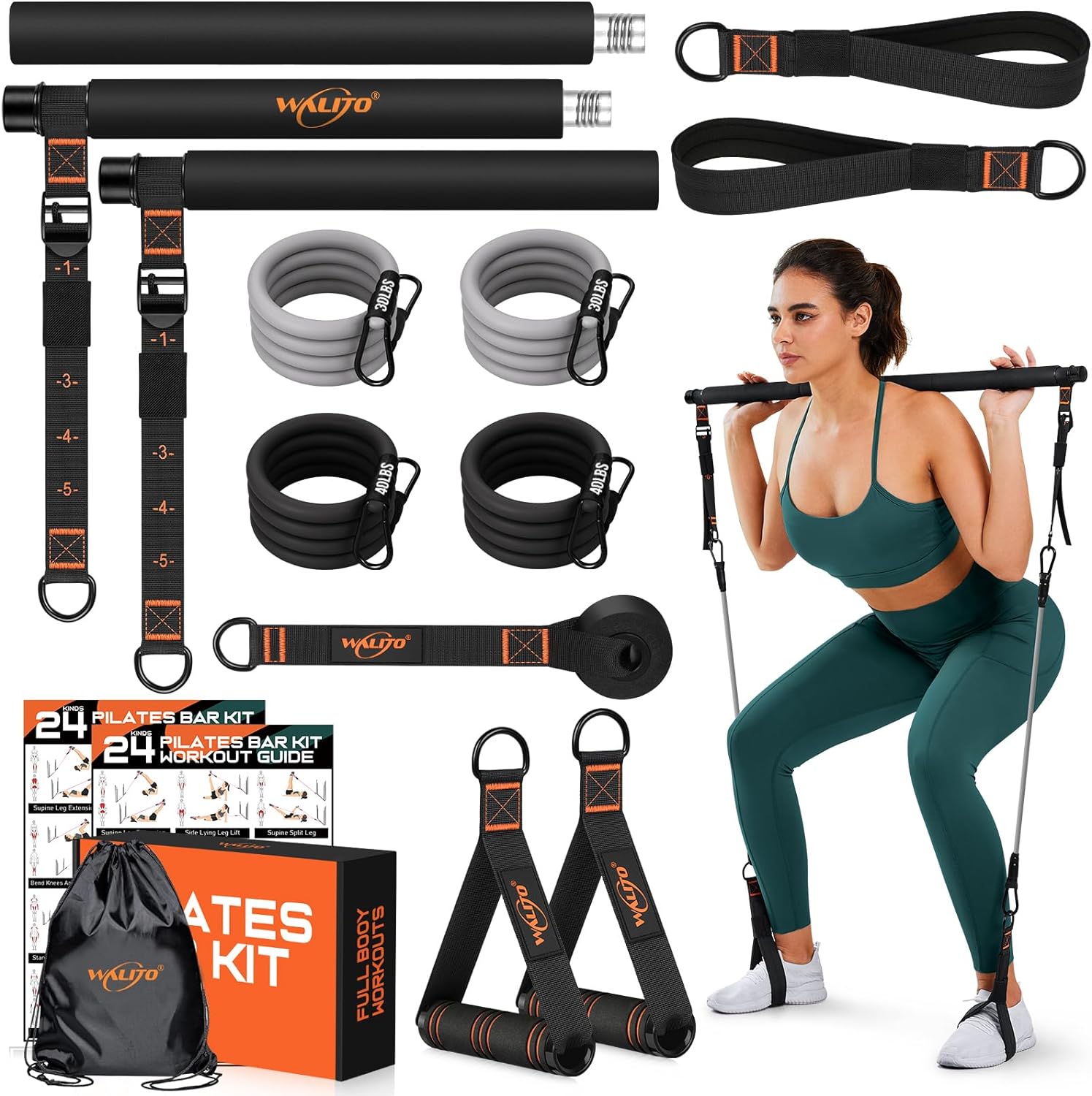 Pilates Bar Kit with Resistance Bands, 3-Section Multifunctional Yoga Pilates Bar with Metal Adjustment Buckle.Portable Pilates Equipment for Women & Men Full-Body Workouts at Home Gym