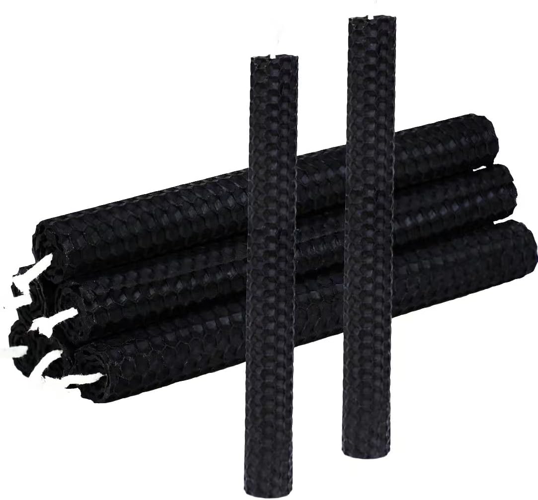 DEYBBY Natural Beeswax Taper Candles,Honeycomb Design Hand-Rolled Beeswax Candles, Dripless and Smokeless, Set of 6(Black)