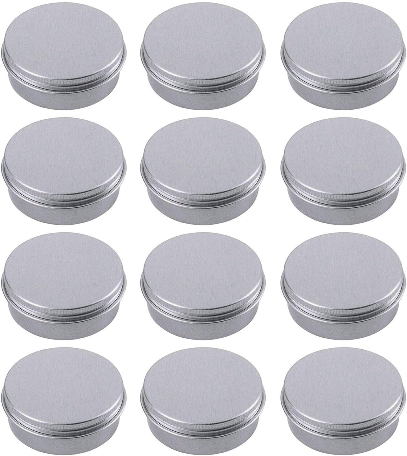 1 Ounce Aluminum Tin Jar Refillable Containers 30ml Aluminum Screw Lid Round Tin Container Bottle for Cosmetic,Lip Balm, Cream, 12 Pack.