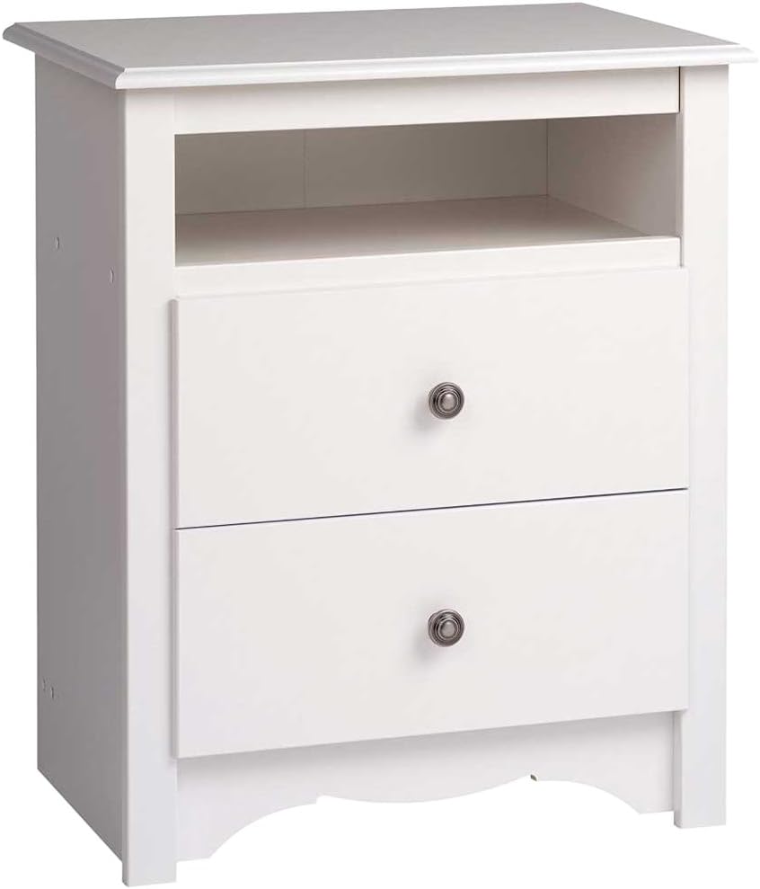 Prepac' Monterey 2 Drawer Nightstand: Elegant Bedroom Furniture, Bedside Table with Open Shelf, 23.25W x 16D x 28H, White - WDC-2428