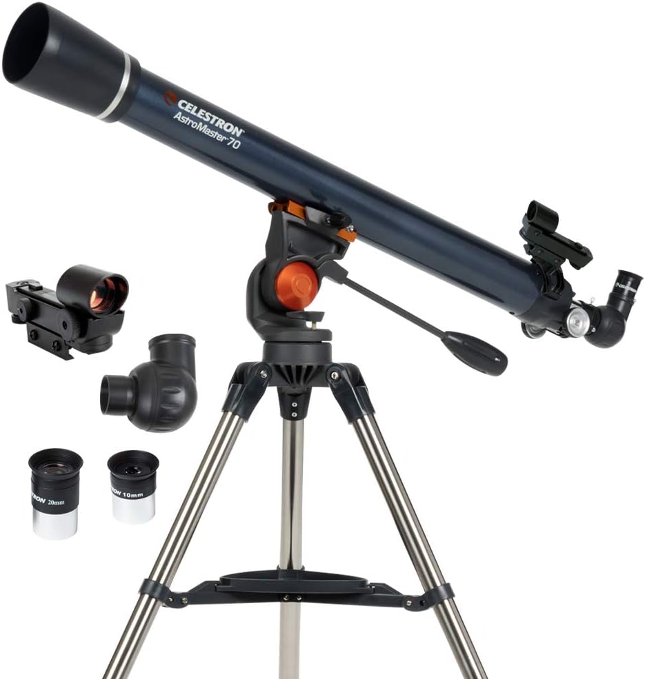 Celestron - AstroMaster 70AZ Telescope - Refractor Telescope - Fully Coated Glass Optics - Adjustable Height Tripod  Bonus Astronomy Software Package