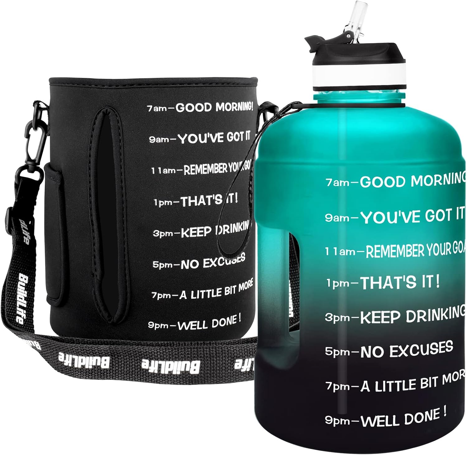 QuiFit Motivational Gallon Water Bottle - with Straw & Time Marker BPA Free Large Reusable Sport Water Jug with Handle for Fitness Outdoor Enthusiasts Leak-Proof