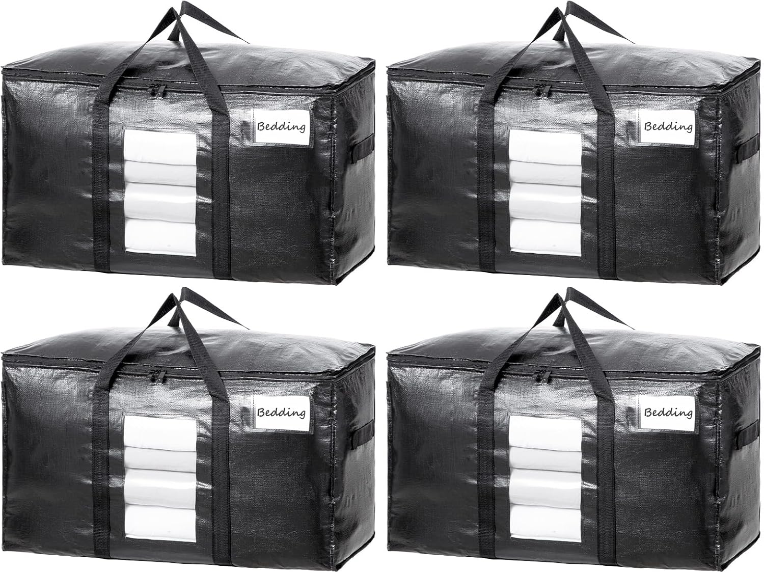 TAILI Extra Large Moving Bags, 4 Pack Black Heavy Duty Totes For Storage, Wrap Around Handles, Storage Bags for Space Saving Moving Storage, Alternative to Moving Boxes