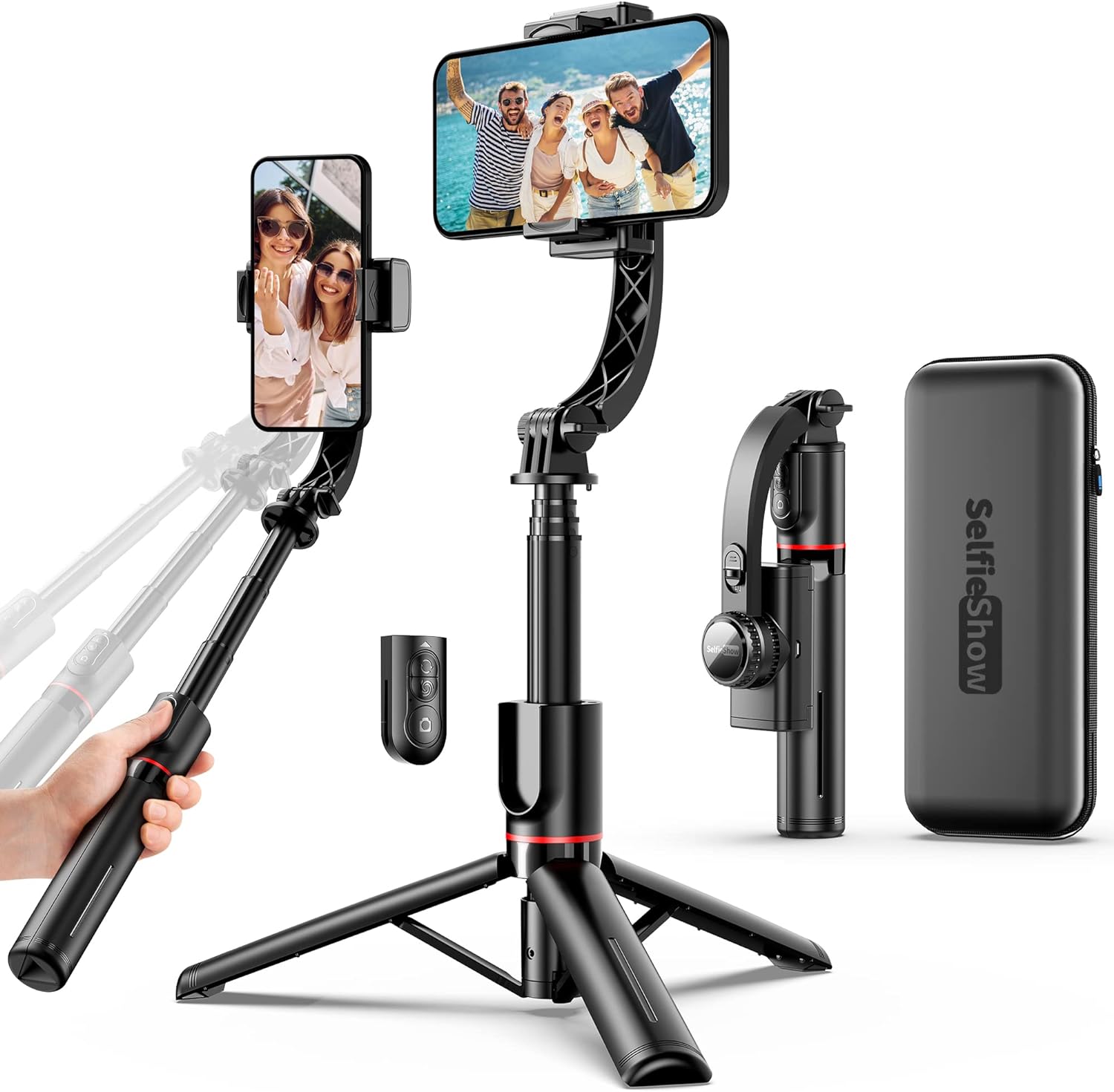 Smartphone Gimbal Stabilizer with Remote, Aluminum Extendable Selfie Stick Tripod, 360 Automatic Rotation, Auto Balance for Live Video Recording, Vlogging, YouTube Compatible with iPhone and Android