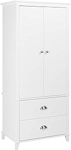 Prepac Yaletown Traditional Wardrobe Closet with Drawers and 2 Doors, Stylish 2-Door Armoire Portable Closet 21" D x 31.5" W x 72" H, White, WABH-1205-2K