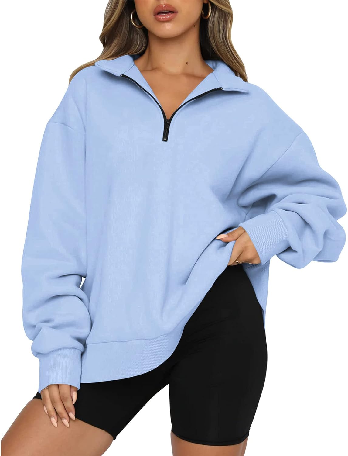 BTFBM Women' Quarter Zip Sweatshirt 2024 Fall Spring Oversized Casual Hoodies Long Sleeve Workout Pullover Y2K Clothes