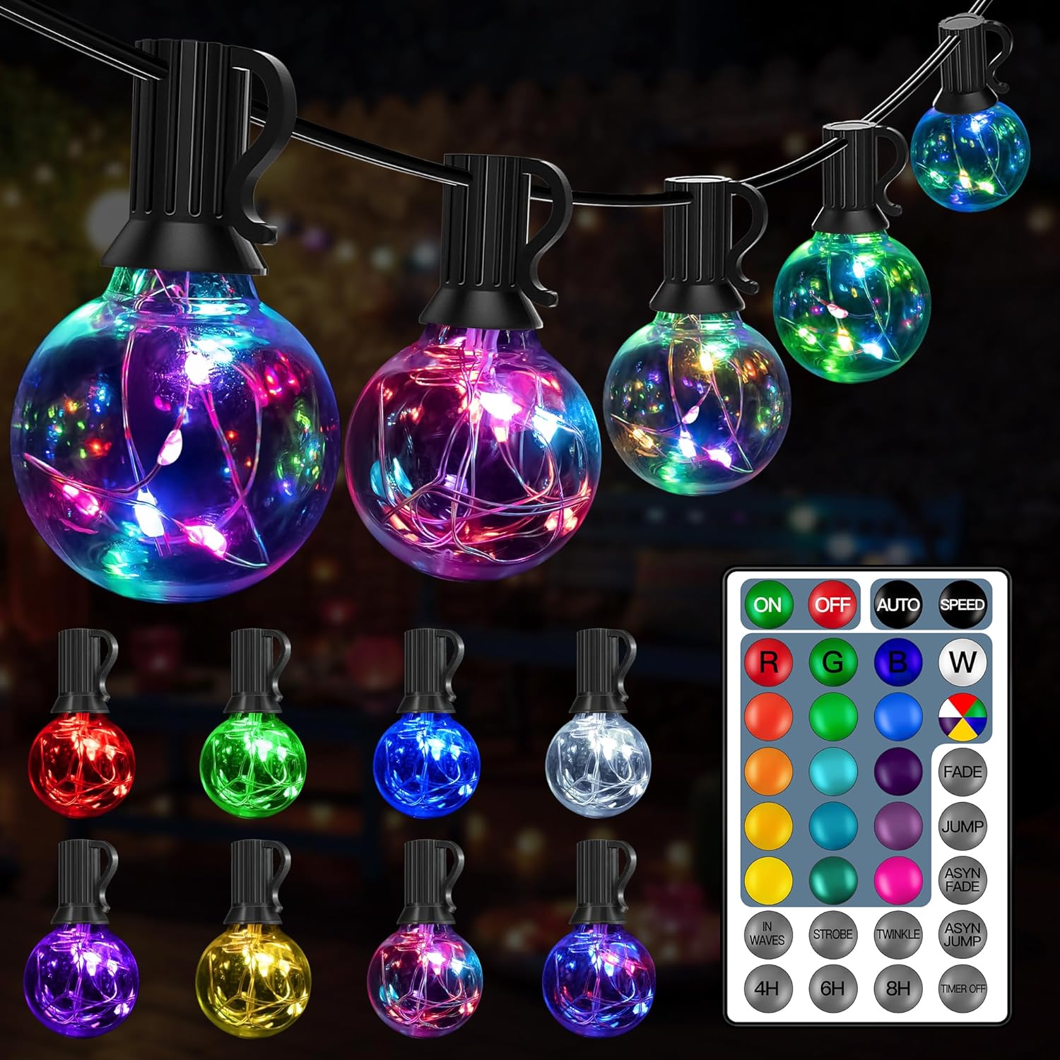 Ollny G40 30FT Outdoor String Lights, RGBW Color Changing Waterproof Plug in Hanging Lights with 30 Edison LED Bulbs, Shatterproof Outside Lights for Patio Camper Garden Porch