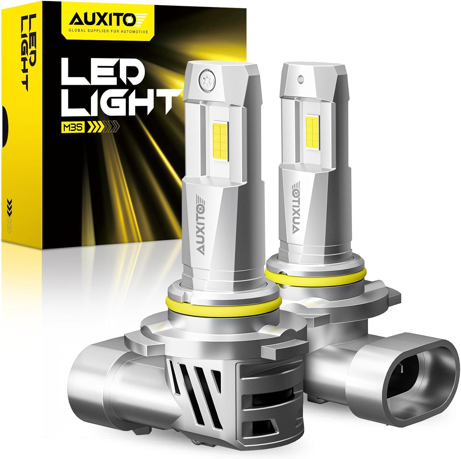 AUXITO 9005 LED Light Bulb, Real 1:1 Mini Size 20000LM 700% Ultra Brightness 6500K Cool White with Cooling Fan, HB3 Halogen Replacement Fog Light bulbs Plug and Play, Pack of 2