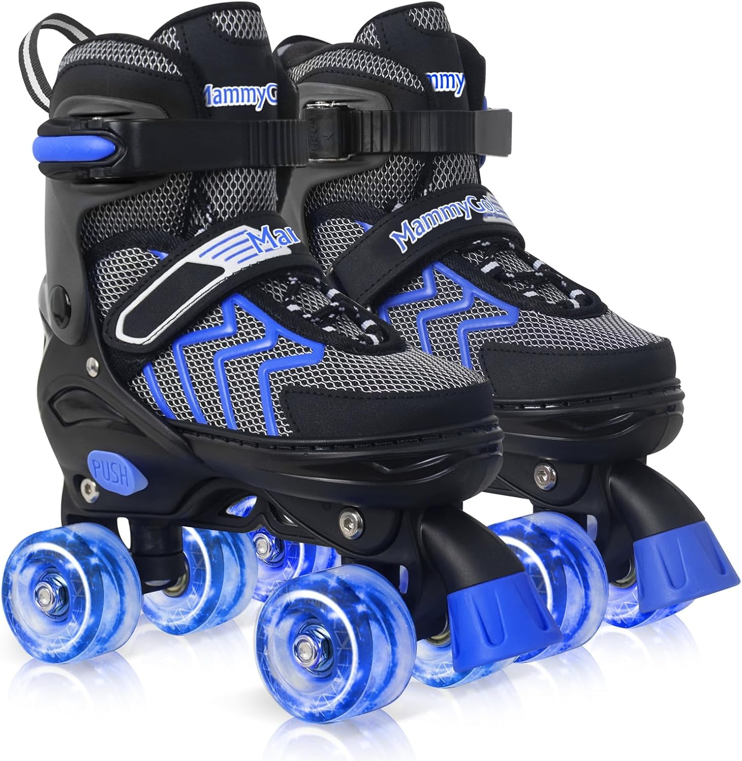 MammyGol Kids Roller Skates for Boys and Girls, 4 Sizes Adjustable Skates for Kids Youth with All Light up Wheels Beginners Quad Skates