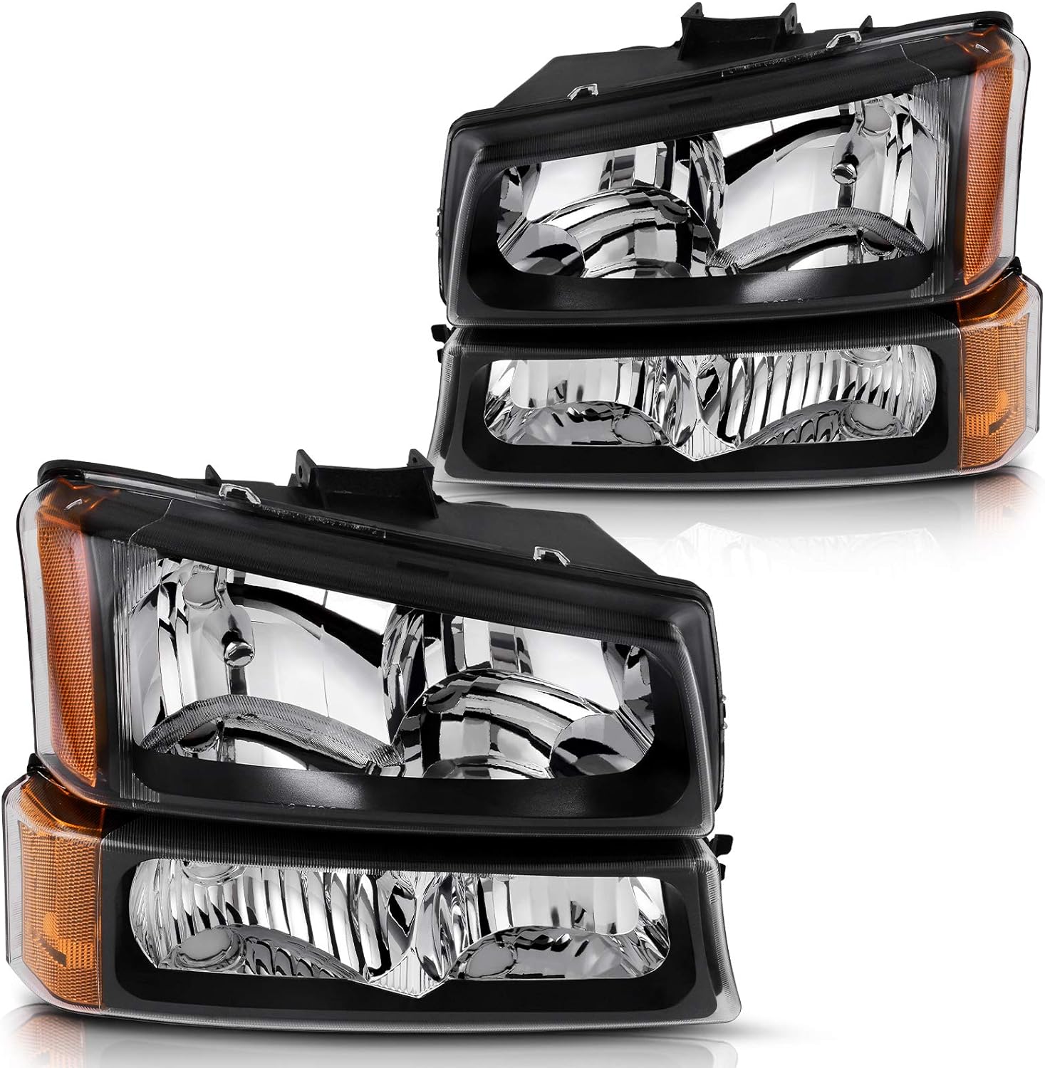 DWVO Headlights Assembly Compatible with 2003-2006 Chevy Silverado Avalanche 1500 2500 3500 (Black Housing Clear Lens)
