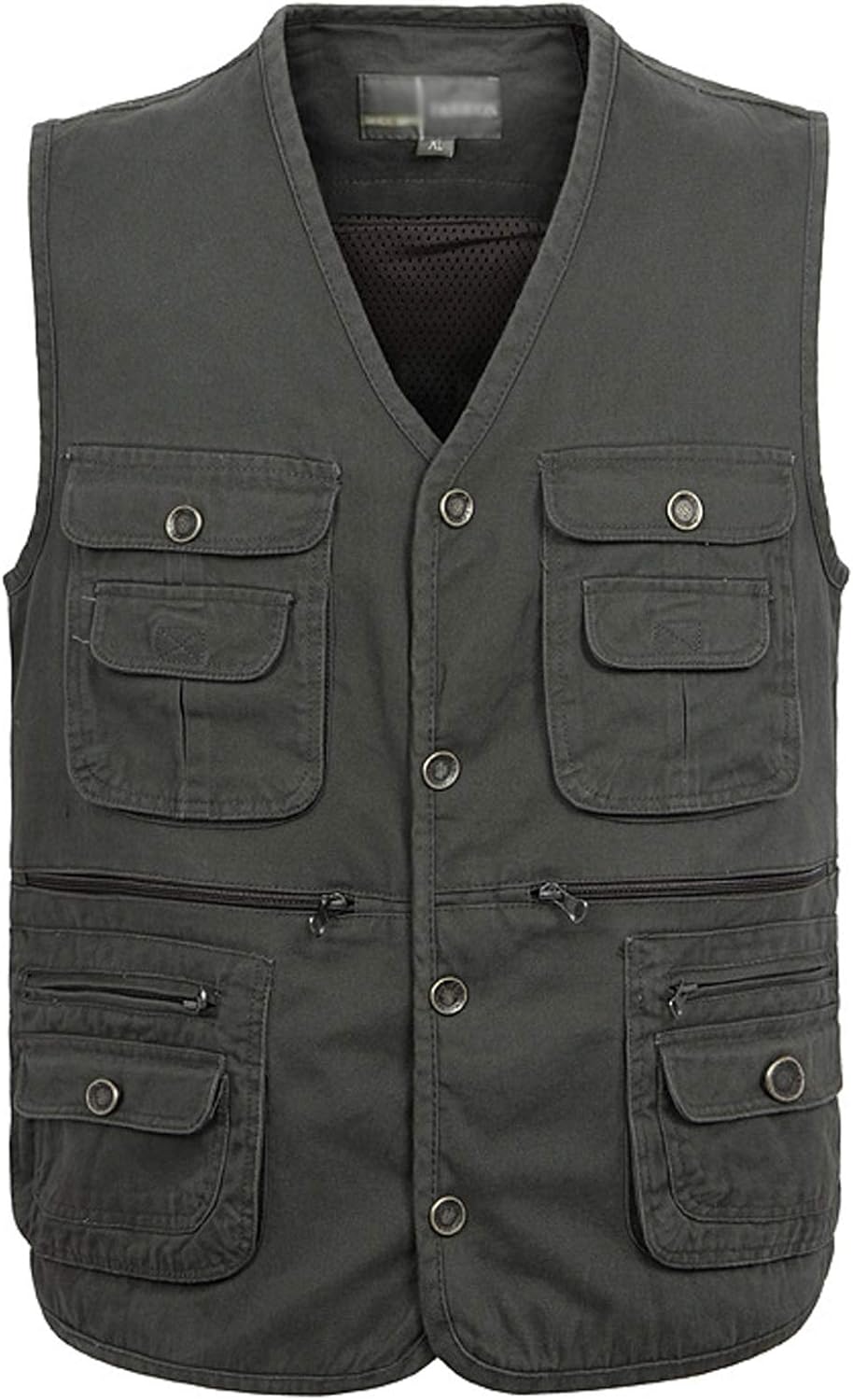 Flygo Men' Casual Cotton Outdoor Work Safari Travel Photo Vest with Multi Pockets